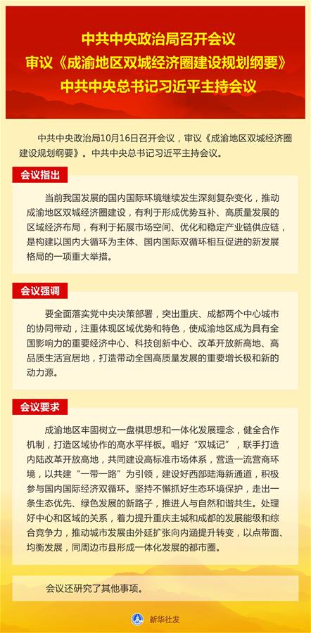 （图表）［时政］中共中央政治局召开会议 　　审议《成渝地区双城经济圈建设规划纲要》 　　中共中央总书记习近平主持会议